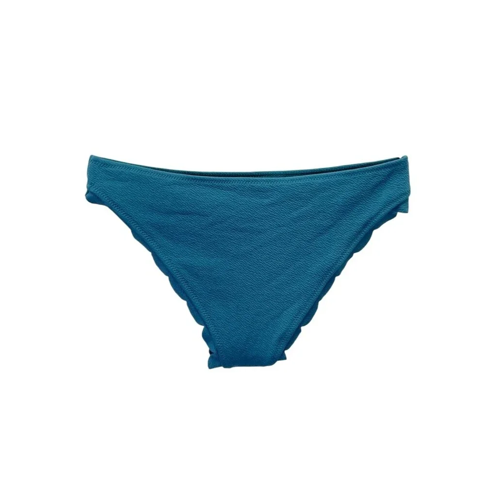 NWT Cupshe Bikini Set M Teal One Shoulder Scallop Edge Textured 2 Piece Swimsuit